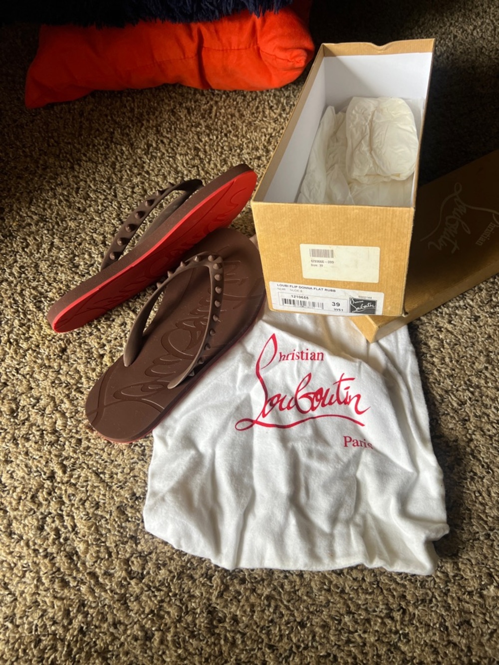 Christian Louboutin Brown Flip Flops with Signature Red Soles